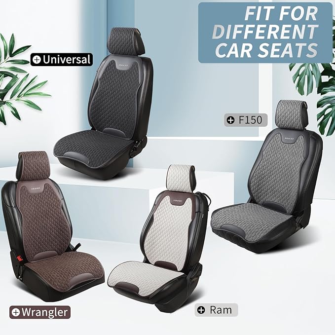 Gripure Breathable Linen Car Seat Cover Protector for Front Seats – Durable, Non-Slip, Airbag Compatible, Universal Fit for Sedans, SUVs, Pickups (2pcs,Brown)
