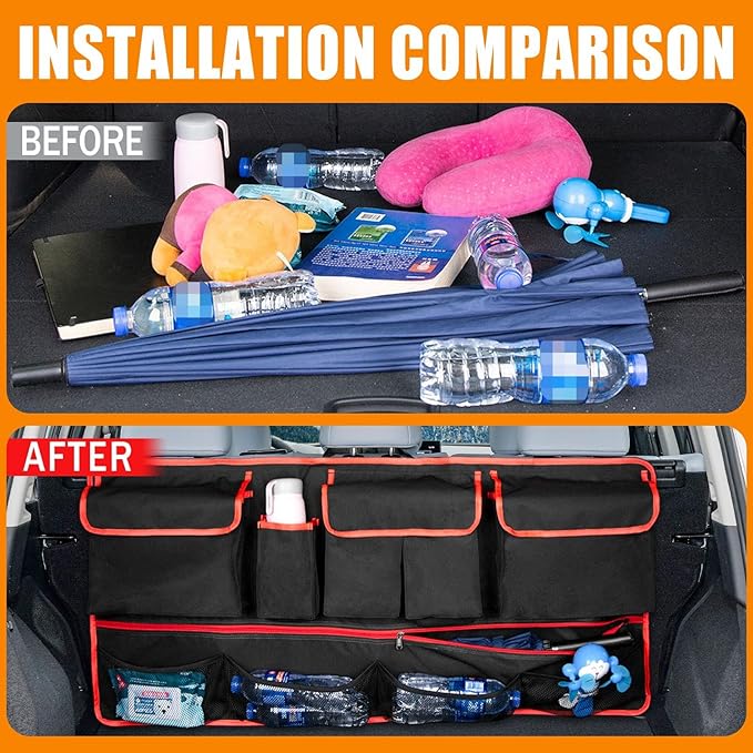 Back Seat Organizer Compatible with SUV Hanging Trunk Storage Bag, All-Weather Trunk Accessories Seat Back Organizer for SUV, Car Interior Accessories(Black and Red)