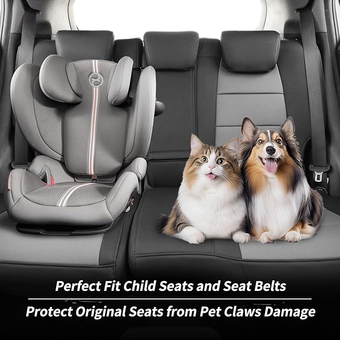 coverdream Highlander Leather Seat Covers Full Set for 2020-2026 Toyota Highlander SUV Seat Cushion,2nd-Row 40/60 Split Bench Seats,Fully Covered,Luxury Waterproof Car Seat Protector (Black/Gray)