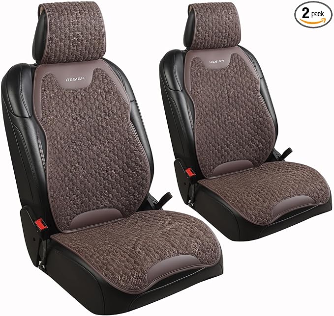 Gripure Breathable Linen Car Seat Cover Protector for Front Seats – Durable, Non-Slip, Airbag Compatible, Universal Fit for Sedans, SUVs, Pickups (2pcs,Brown)