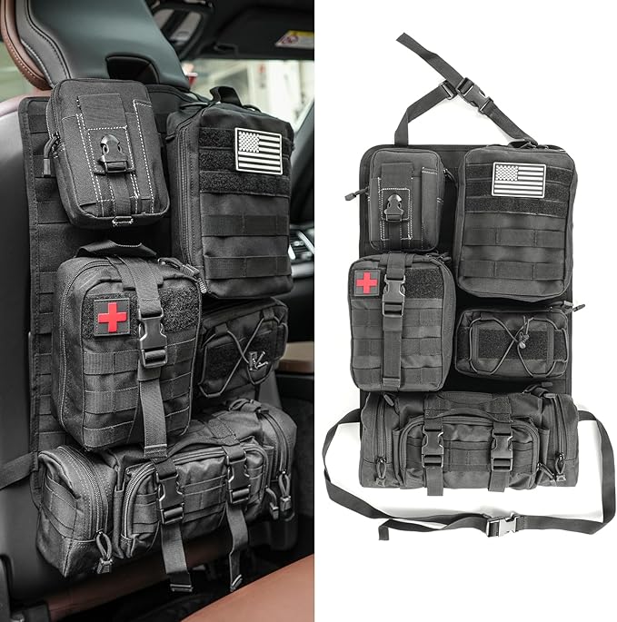 Z8 Tactical Car Seat Back Organizer with 5 Detachable Molle Pouches - Universal Fit for Most Vehicles