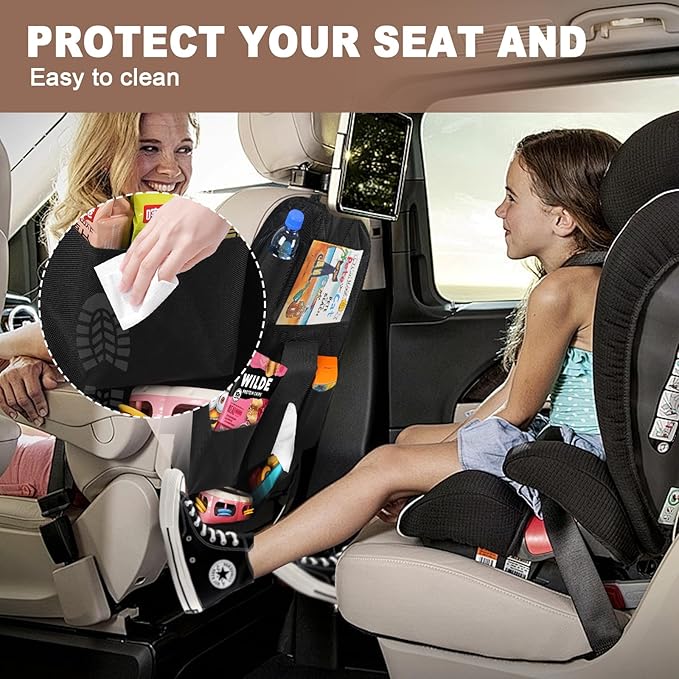 GMQ Backseat Car Organizer with Touch Screen,Kick Mats Back Seat Organizer for Kids,Multifunctional Seat Back Organizer Car Travel Accessories (Black, 2 PCS)