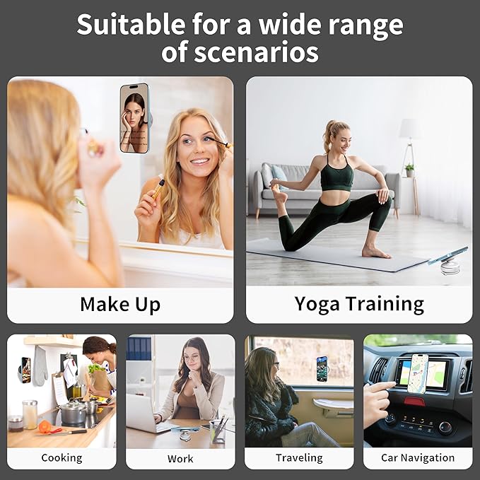 24Mags Magnetic Phone Holder for Car, 360-Degree Adjustable Dashboard Mount, Rotary Suction & Release, Detachable & Reusable for MagSafe & Android Phones with Magnetic Case, White
