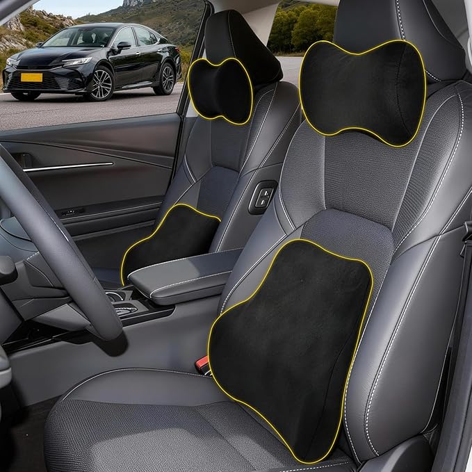 Car Neck & Lumbar Support Pillow Set for Toyota Camry, Soft Memory Foam Headrest & Back Cushion, Ergonomic Comfortable Seat Support for Daily Driving and Long Trips Car Interior Accessories