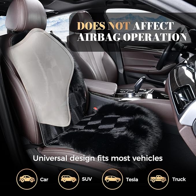 Coverado Sheepskin Car Seat Cover, Fluffy Fuzzy Long Plush Seat Covers, Soft Seat Protector for Car Driver Seat, Luxury Car Seat Cushion, Non-Slip Front Seat Covers Universal Fits Most Cars, 1Pcs