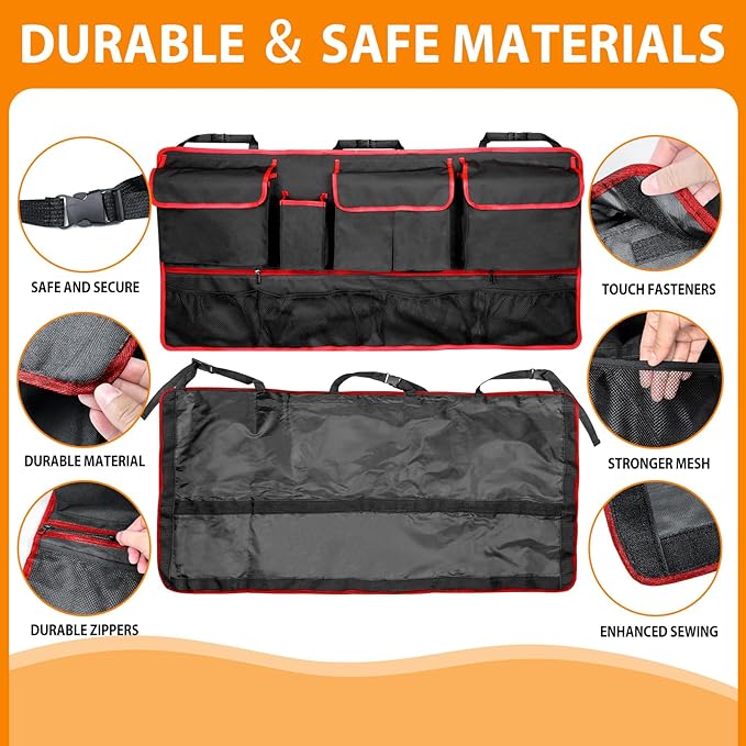 Back Seat Organizer Compatible with SUV Hanging Trunk Storage Bag, All-Weather Trunk Accessories Seat Back Organizer for SUV, Car Interior Accessories(Black and Red)