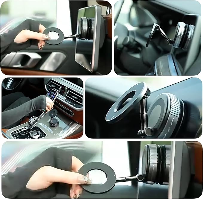 Boxgear Vacuum Magnetic Phone Holder for Car – Strong Suction Cup Mount, Foldable Magnet Phone Stand for All Smartphones, Compatible with Cars, Gym & Bathroom Mirrors