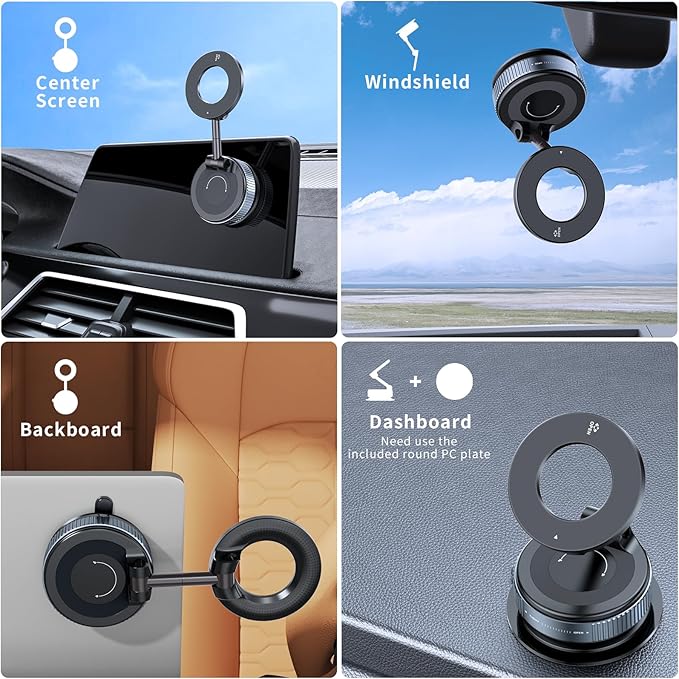 Upgraded Vacuum Magnetic Car Phone Holder, 360° Rotation Suction Phone Mount, Foldable Magnetic Phone Stand for Your Car/Gym/Mirror/Shower for Smartphone (Black)