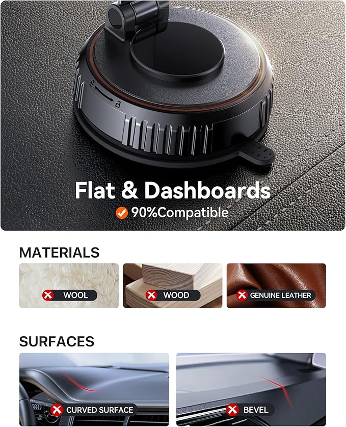Miracase for Magsafe Car Mount, [Oversized Suction Base & 3600gf Magnetic] Vacuum Magnetic Phone Holders for Your Car, 360° Adjustable Cell Phone Mount for iPhone 17 Pro Max 16 15 14 13 12
