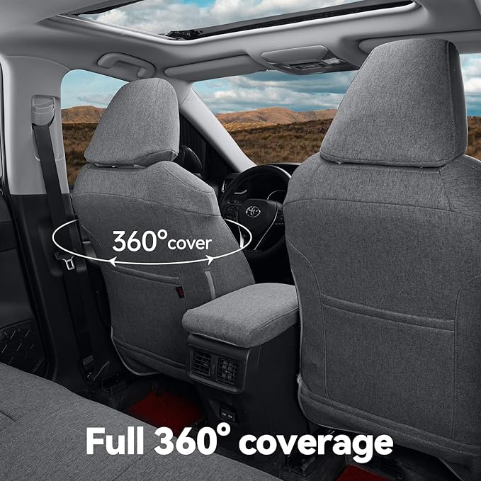 coverdream Highlander Seat Covers Full Set for 2020-2026 Toyota Highlander SUV Seat Cushion,2nd Row Captain Chair,Fully Covered,Breathable Polyester Car Seat Protector (Gray)