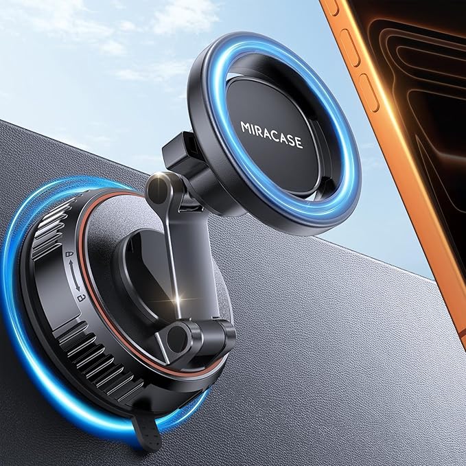 Miracase for Magsafe Car Mount, [Oversized Suction Base & 3600gf Magnetic] Vacuum Magnetic Phone Holders for Your Car, 360° Adjustable Cell Phone Mount for iPhone 17 Pro Max 16 15 14 13 12