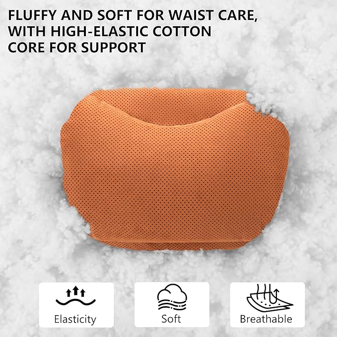 Car Lumbar Support Pillow, Lower Back Support for Driving Seat Suede Lumbar Pillow for Office Chair, Lumbar Pillow for Lower Back Pain Relief and Improve Posture (Orange)