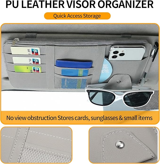 AZY 2pcs Car Organizer Set – Waterproof Oxford Backseat Storage Bag & PU Leather Visor Organizer, Multi-Pocket Seat Back Organizer for Travel, Road Trips & Daily Use