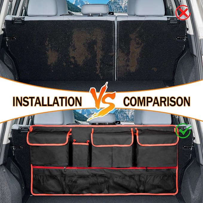 Back Seat Organizer Compatible with SUV Hanging Trunk Storage Bag, All-Weather Trunk Accessories Seat Back Organizer for SUV, Car Interior Accessories(Black and Red)