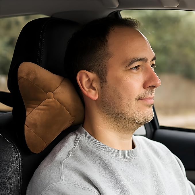 2PCS Car Headrest Pillow, Soft Comfortable Vehicle Neck Pillow Cushion, Automotive Interior Head Rest Pad Accessories for Driving Fatigue Relief, Universal for SUV, Sedan, Truck (Khaki)