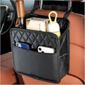 Car Seat Back Organizer, Large Capacity Foldable Car Seat Back Hanging Bag with 3 Extra Pockets, Waterproof Leather Auto Seats Storage Organizer, Car Travel Essentials Accessories (Black)