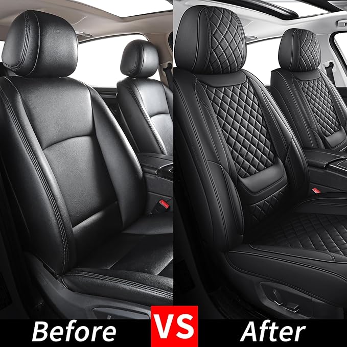 SCOMEE Black Leather Car Seat Covers Front Seat Breathable Seat Protectors Waterproof Automotive Seat Covers Universal Fit for Most Cars SUVs Trucks Vehicles