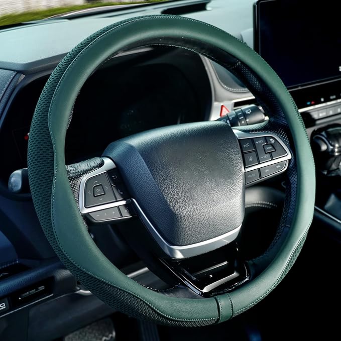 ZHOL Green Steering Wheel Cover,Soft Microfiber Leather,Non-Slip and Breathable Car Steering Wheel Cover for All Season,Universal Fit for 15 Inch