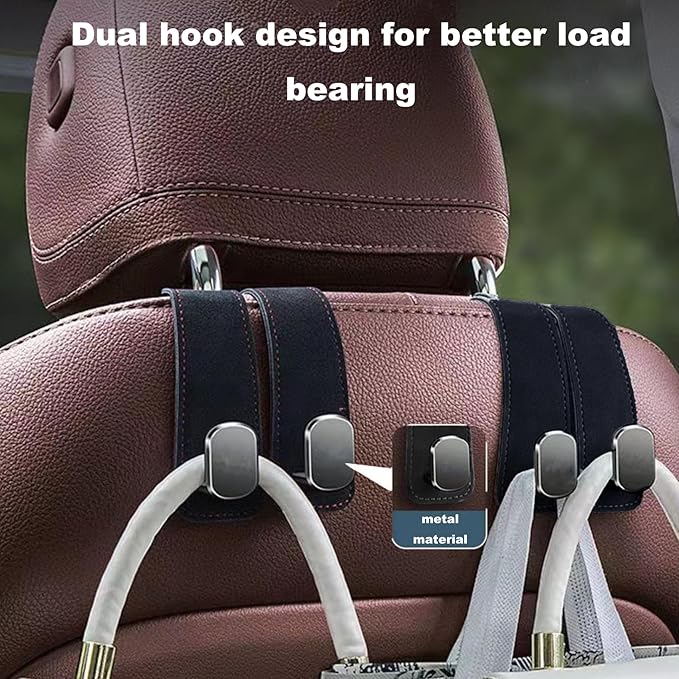 3PCS Car Seat Back Hook, Leather Car Seat Organiser Hooks, Universal Car Back Seat Headrest Hanger ,Car Seat Purse Hook,Car Hanger Storage Car Seat Back Organizer for Bags,Purses, Handbags (Black)