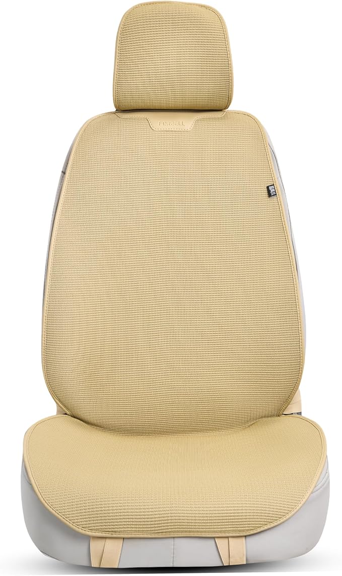 Car Seat Cover Ultra-Thin Ice Silk Woven Fabric, 3D Elastic Fiber Structure with Silicone Non-Slip Base Fabric, (Beige 1)