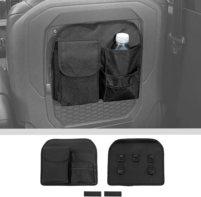 JWWY Front Seat Back Organizer Storage Bag Pocket Pouch Fit for 2021-2024+ Ford Bronco Interior Accessories Black