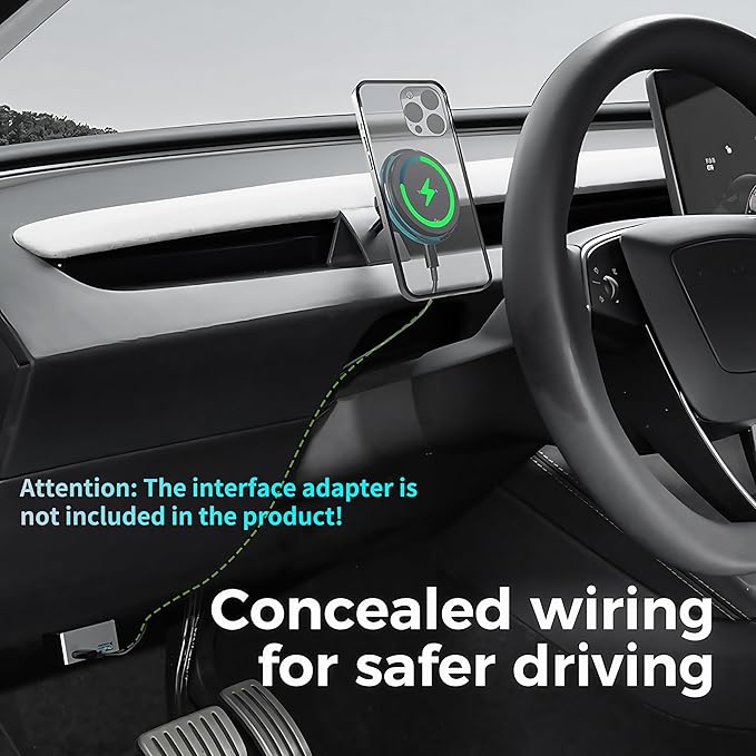 for Tesla Phone Mount Model Y Juniper 2025, Wireless Charger Strong Magnetic Phone Holder for All 4-6.9'' Smartphones, 360° Dock Base Airvent Adjustable, Anti-Slip Mount