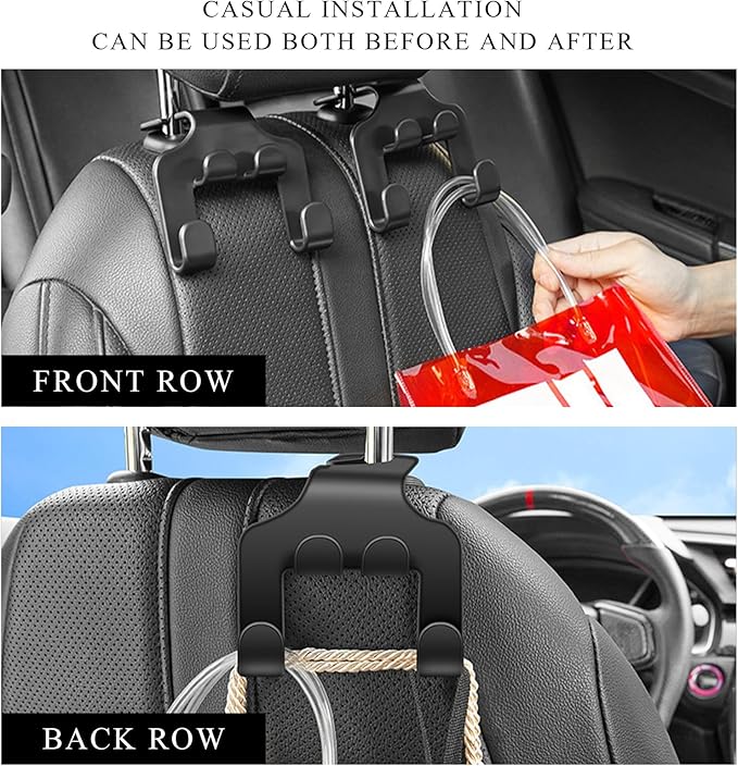 2 PCS Car Seat Headrest Hooks, 2 in 1 Auto Backseat Hanger Thickened Headrest Storage Hook, Universal Vehicle Seat Back Organizer for Purses Handbags Coats Grocery Bags