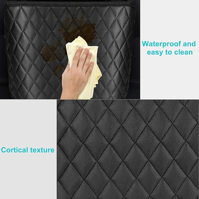 Car Pocket Handbag Holder, Seat Back Organizer Mesh with Premium Leather, Car Storage for Purse Holder, Barrier of Backseat Pet Kids Attaches to Headrest (Black+Pocket)