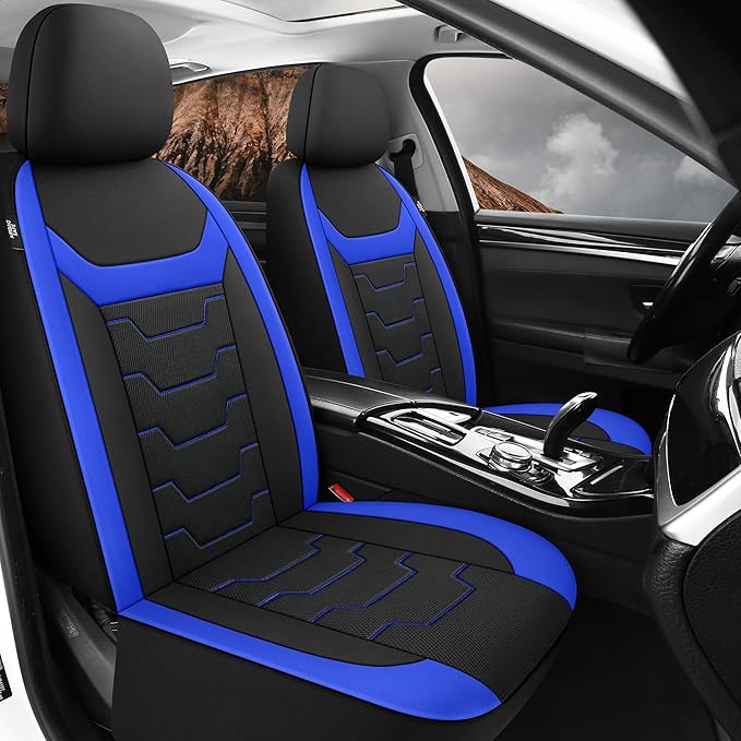 CAROMOP Breathable Car Seat Cover 2 Front Seats, 3D Air Mesh Cloth Seat Covers for Cars, Universal Fit Automotive Car Interior Covers for SUV Vans Sedans Trucks (Black/Blue)