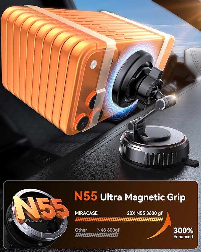 Miracase for Magsafe Car Mount, [Oversized Suction Base & 3600gf Magnetic] Vacuum Magnetic Phone Holders for Your Car, 360° Adjustable Cell Phone Mount for iPhone 17 Pro Max 16 15 14 13 12