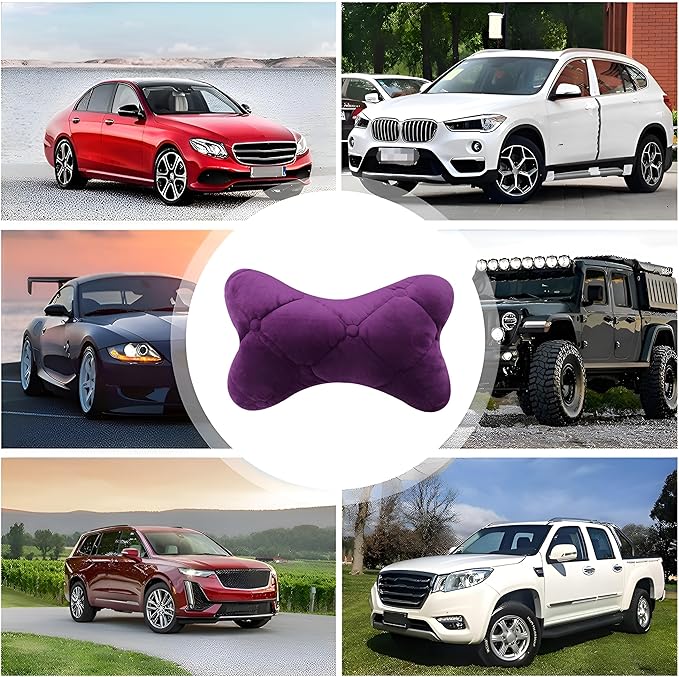 2PCS Car Headrest Pillow, Soft Comfortable Vehicle Neck Pillow Cushion, Automotive Interior Head Rest Pad Accessories for Driving Fatigue Relief, Universal for SUV, Sedan, Truck (Purple)