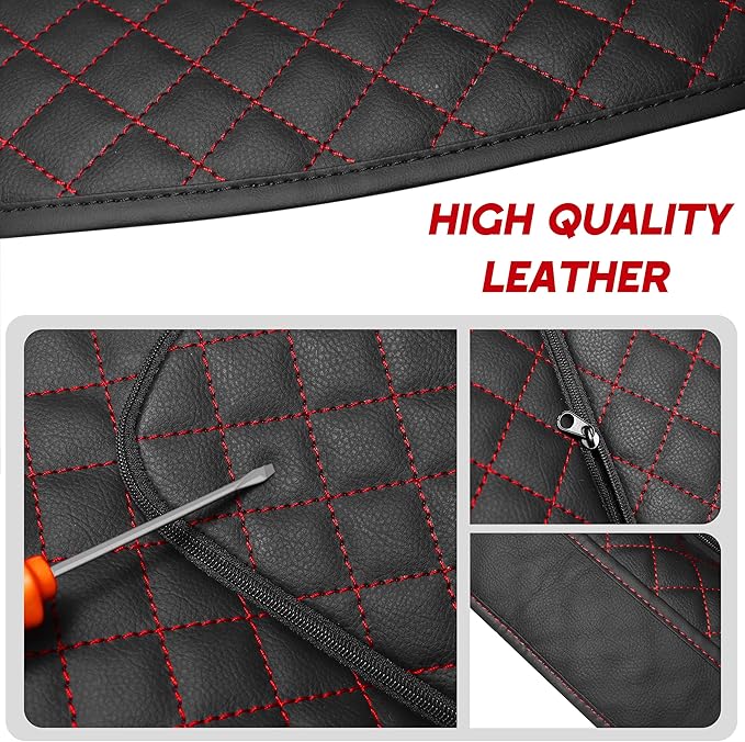 SENSHINE Center Console Armrest Cover for Toyota Tundra 2022-2026/Sequoia 2023-2026 Armrest Seat Stroage Box Cushion Lid Protector Pad with Zipper Leather Interior Accessories, Red Stitches