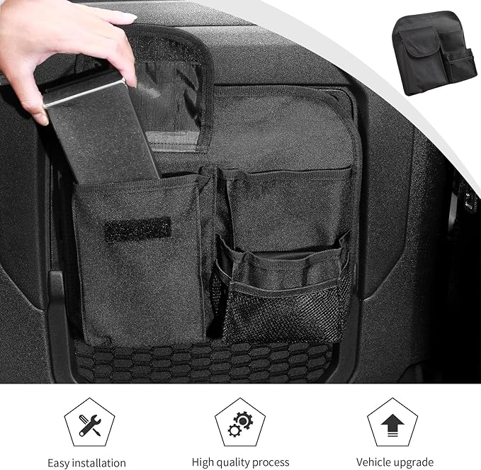 JWWY Front Seat Back Organizer Storage Bag Pocket Pouch Fit for 2021-2024+ Ford Bronco Interior Accessories Black