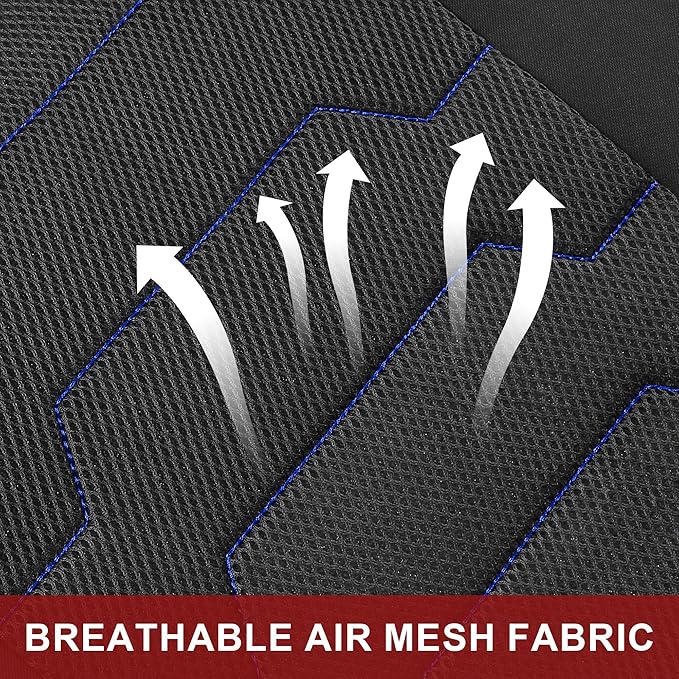 CAROMOP Breathable Car Seat Covers Full Seats,3D Air Mesh Cloth Seat Covers for Cars, Split Bench Compatible Car Interior Covers, Universal Fit Most Car Sedan Truck SUV(Black/Blue)