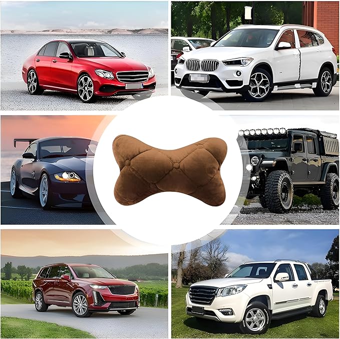 2PCS Car Headrest Pillow, Soft Comfortable Vehicle Neck Pillow Cushion, Automotive Interior Head Rest Pad Accessories for Driving Fatigue Relief, Universal for SUV, Sedan, Truck (Khaki)