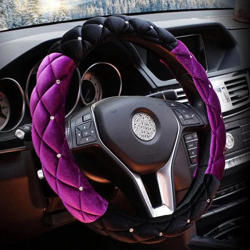 Diamond Crown Plush Winter Fur Steering Wheel Cover