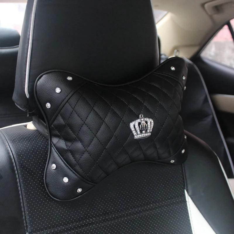 PU Leather Bling Rhinestone Crown Steering Wheel Cover - Black