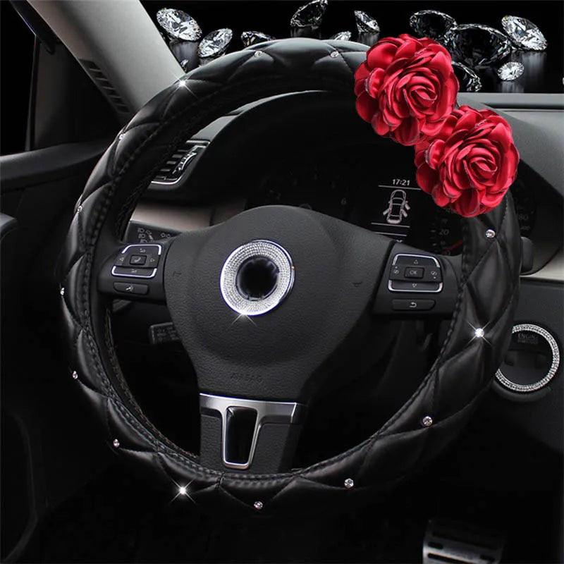 Crystal Rhinestone Leather Steering Wheel Cover