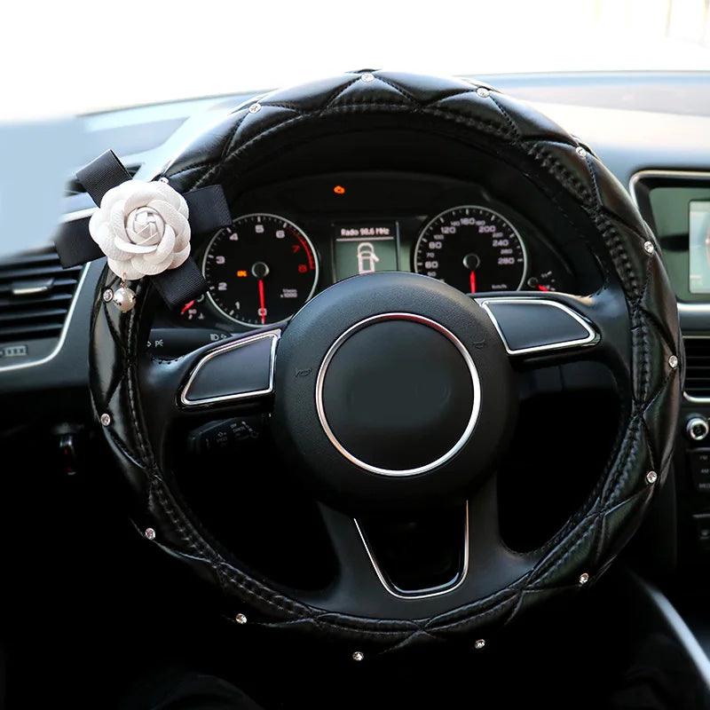 Crystal Rhinestone Leather Steering Wheel Cover