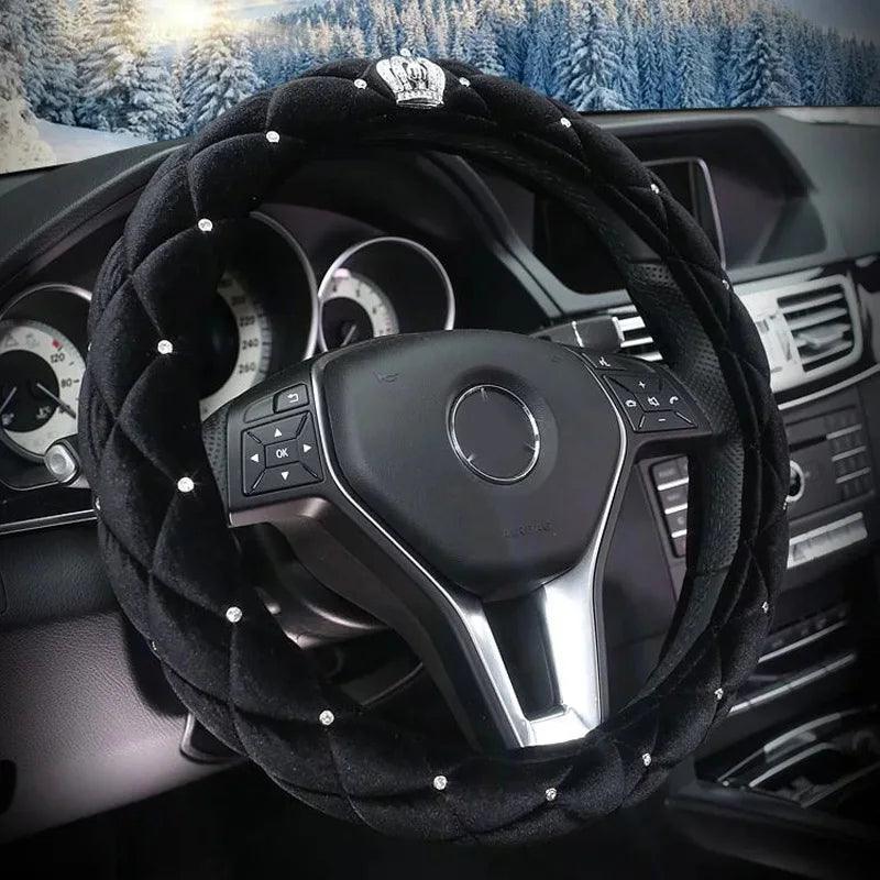 Diamond Crown Plush Winter Fur Steering Wheel Cover