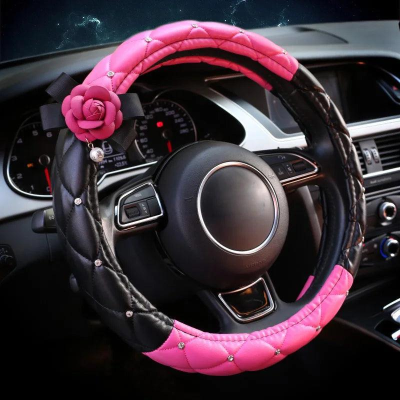 Crystal Rhinestone Leather Steering Wheel Cover