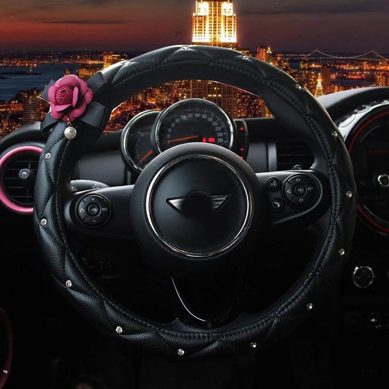 Crystal Rhinestone Leather Steering Wheel Cover