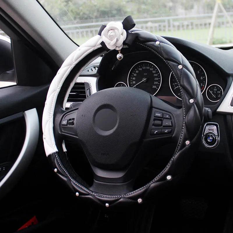Crystal Rhinestone Leather Steering Wheel Cover
