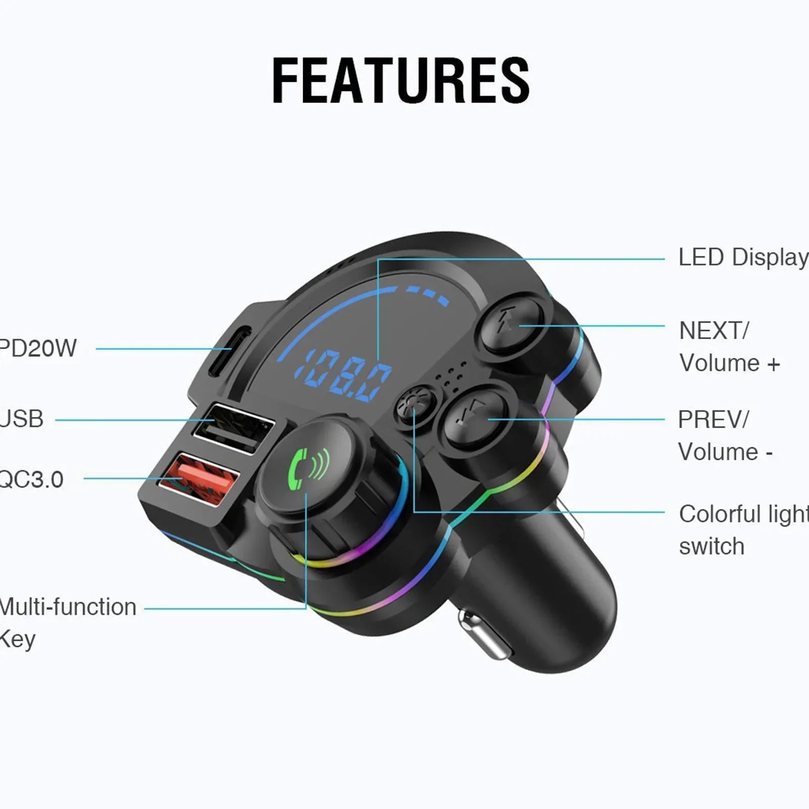 Bluetooth Car Charger FM Transmitter – Wireless Hands-Free MP3 Player & Dual USB Fast Charger
