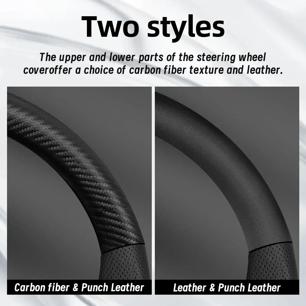BYD Breathable Leather & Carbon Fiber Steering Wheel Cover