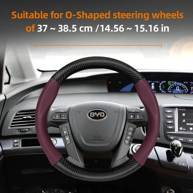 BYD Breathable Leather & Carbon Fiber Steering Wheel Cover