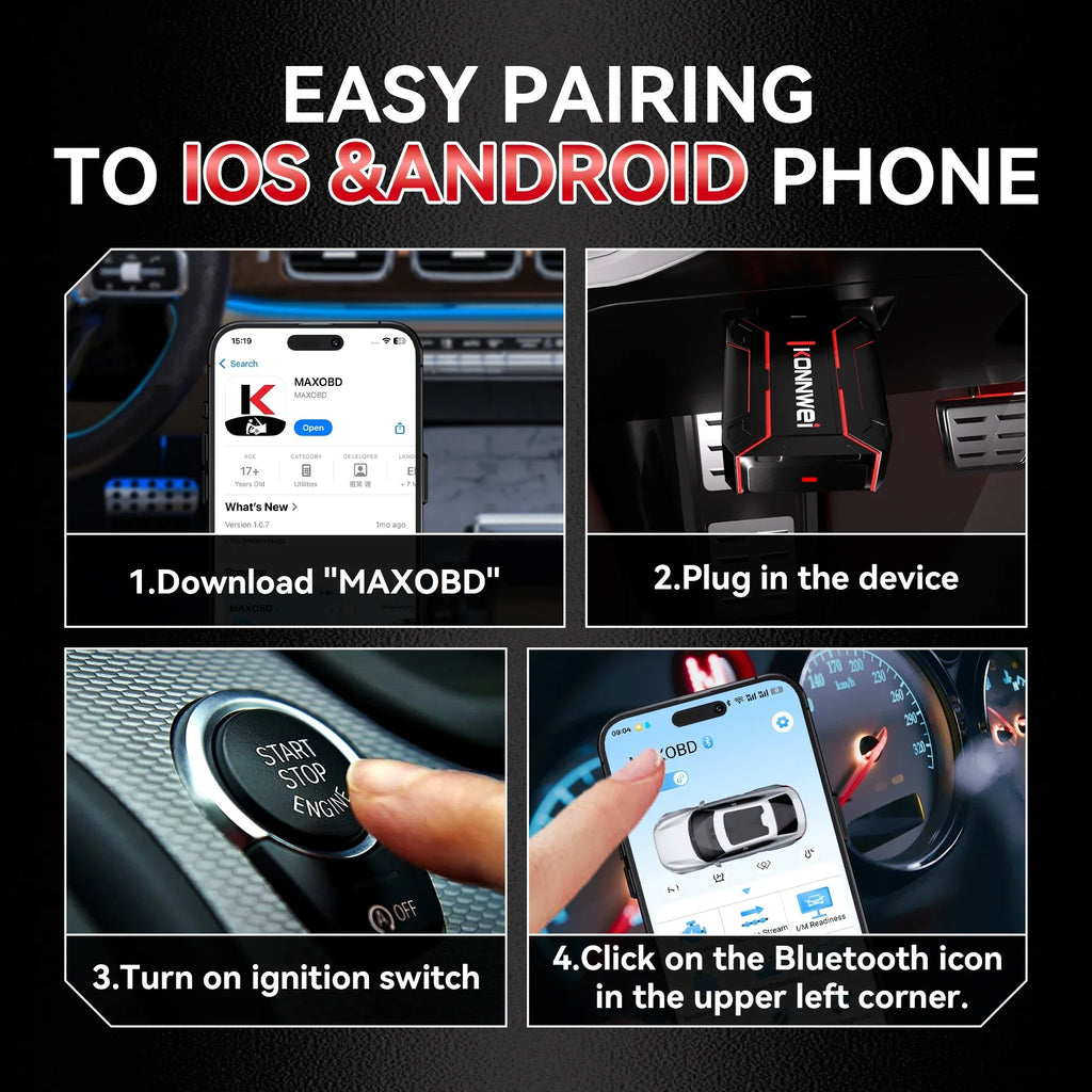 KONNWEI Bluetooth OBD2 Scanner – Wireless Car Diagnostic Tool with App Support