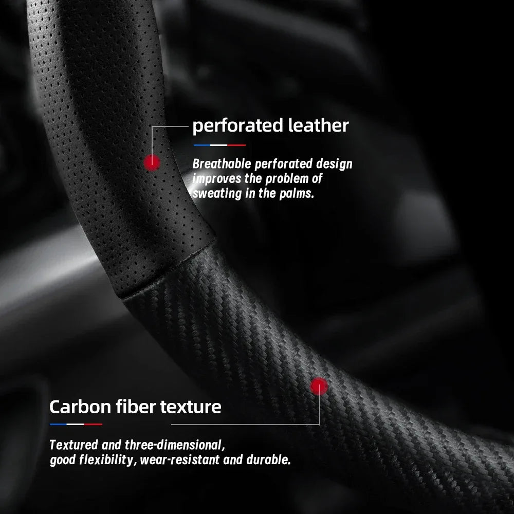 BYD Breathable Leather & Carbon Fiber Steering Wheel Cover