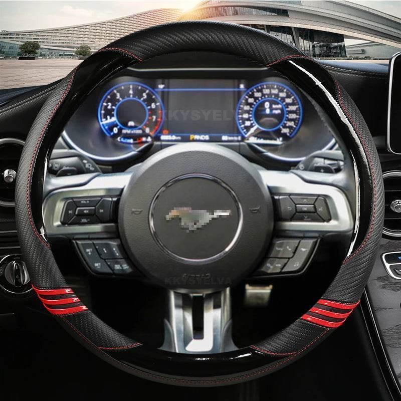 Ford Mustang Carbon Fiber Leather Steering Wheel Cover