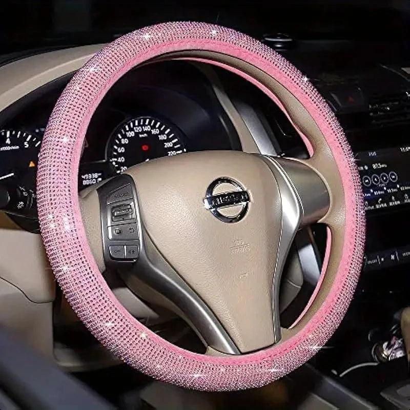Pink Diamond Inlaid Car Steering Wheel Cover - Full Crystal Bling